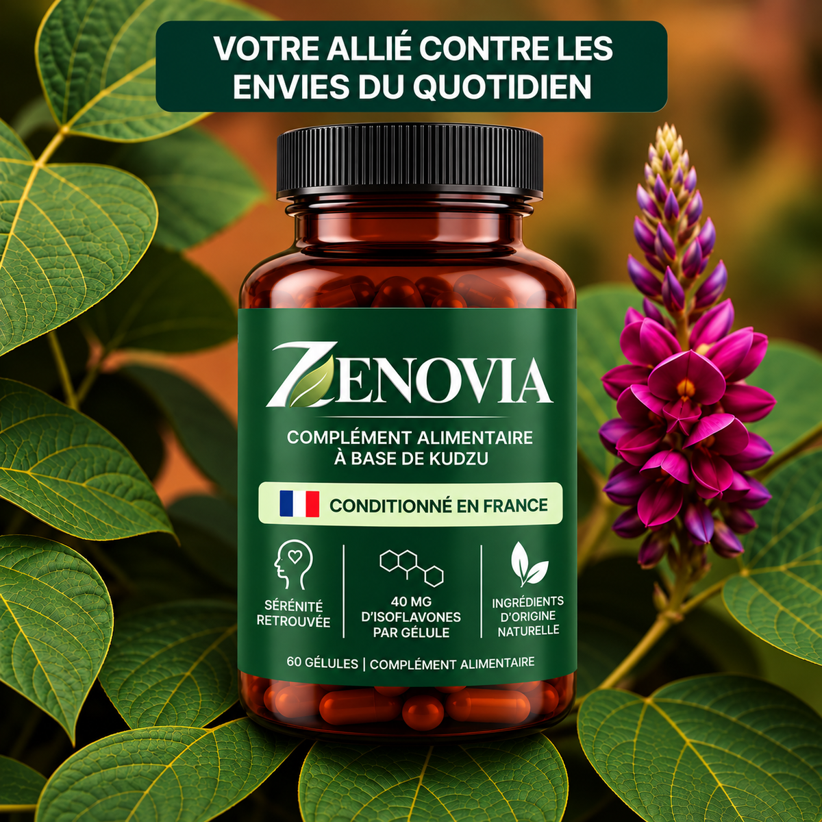 KUDZU ZENOVIA 40 MG ISOFLAVONE  100% NATUREL