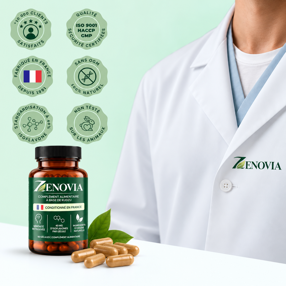 KUDZU ZENOVIA 40 MG ISOFLAVONE  100% NATUREL